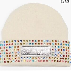 Kurt Geiger Cream Beanie with Colorful Rhinestones